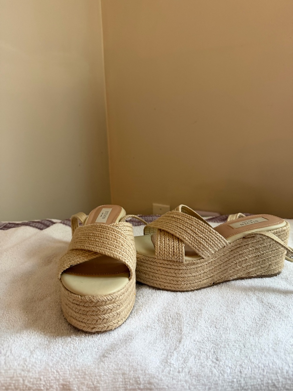 Steven By Steve Madden Beige Woven Espadrille Wedge Sandals